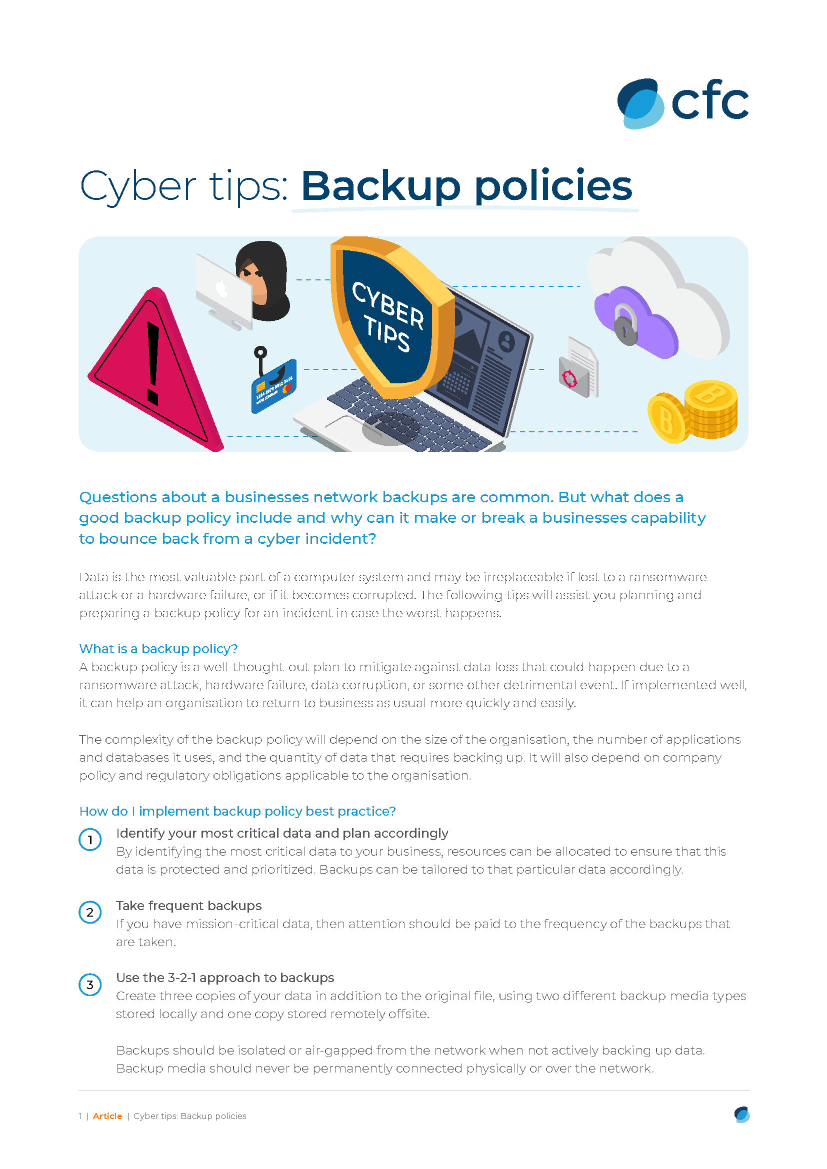 CFC Cyber Insurance: Cyber Tips - Backup Policies