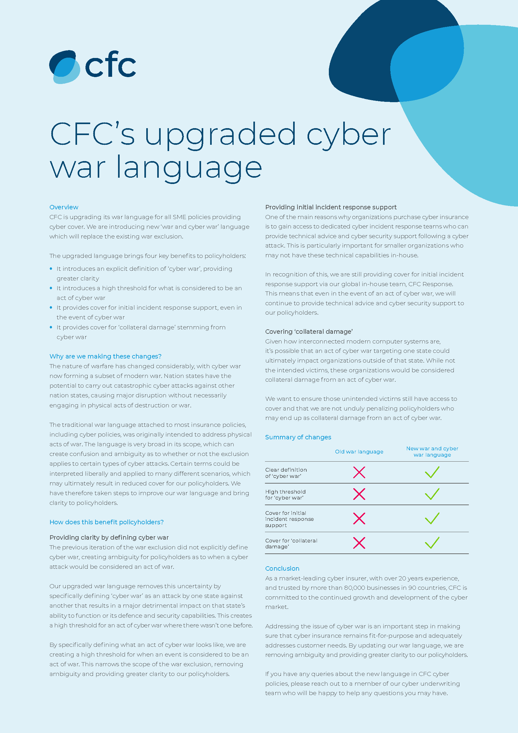 CFC Cyber Insurance: CFCs Upgraded War Language