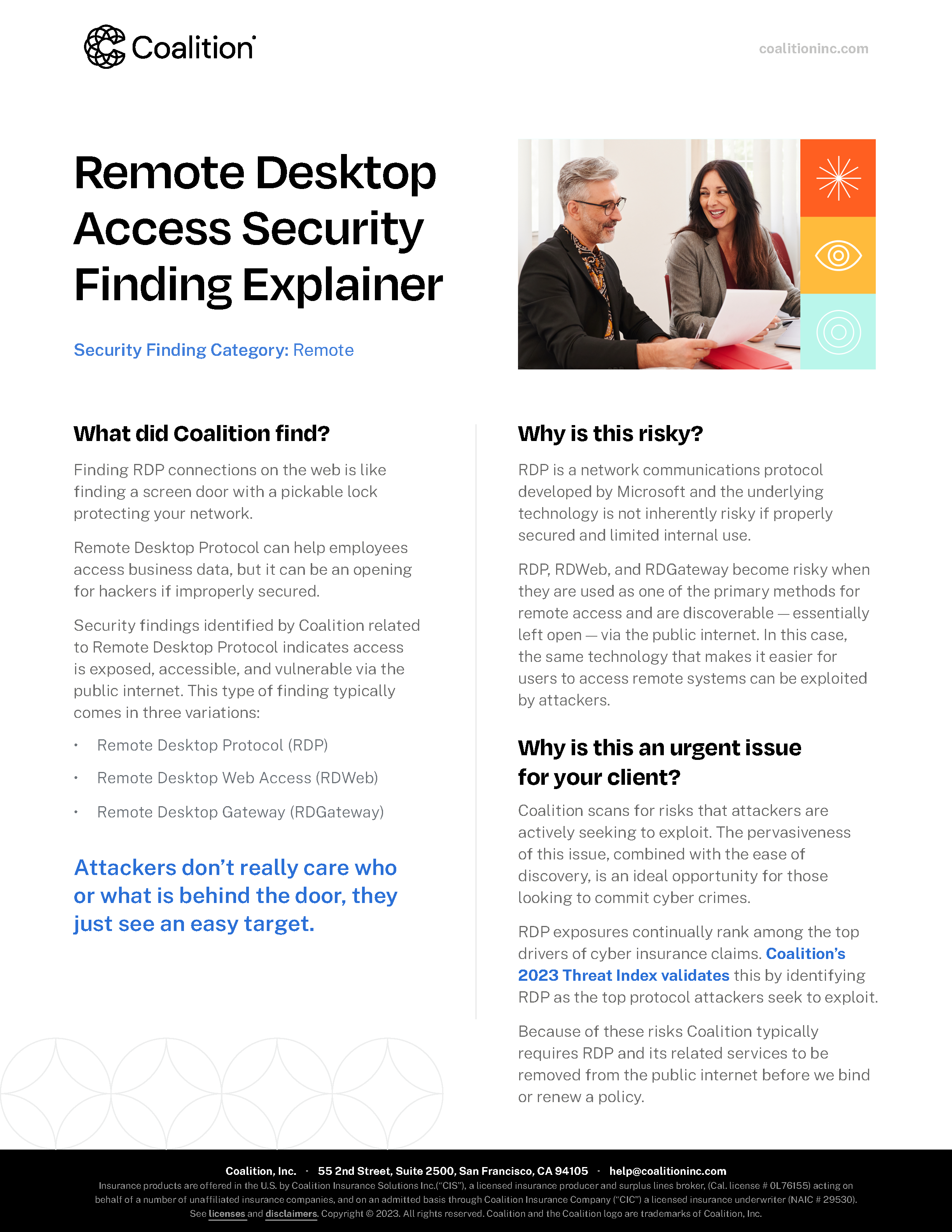 Coalition Cyber Insurance: Remote Desktop Access Security Finding